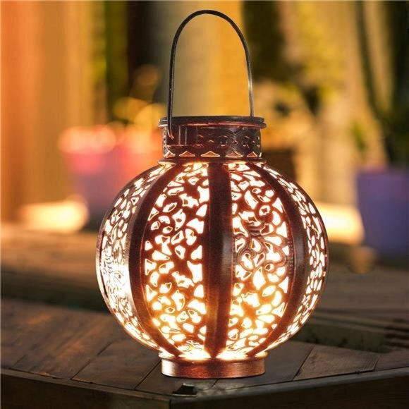 New 2 Pack Hanging Outdoor Ramadan Solar Lantern Waterproof 6 Lumens Brown Decor - Picture 7 of 7